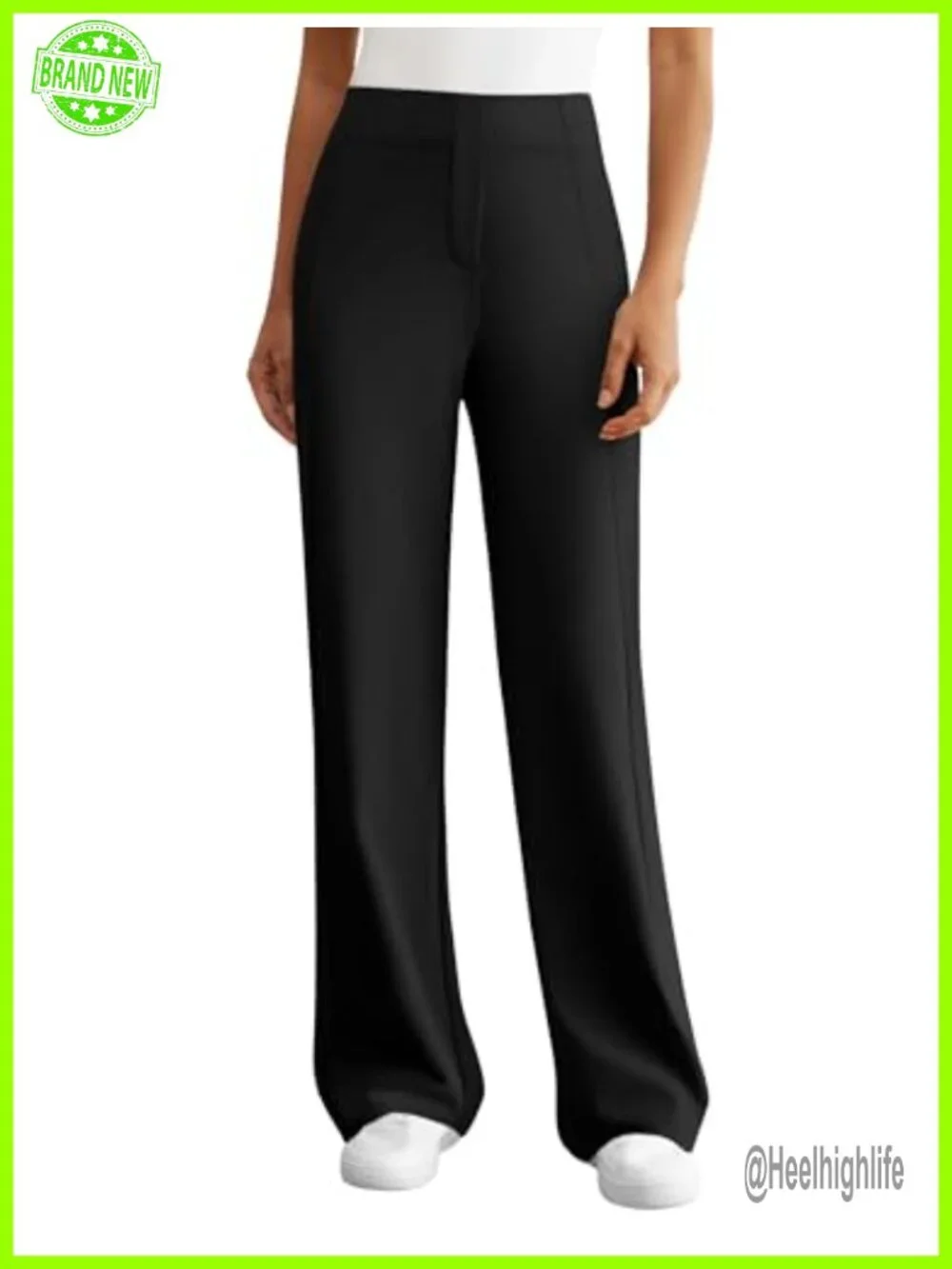 Women's Wide Leg Dress Pants, High Rise Stretch Pull On Slacks
